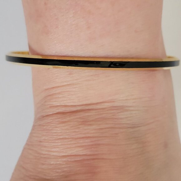 Trifari Gold Tone & Black Enamel Bangle Bracelet - Picture 2 of 6